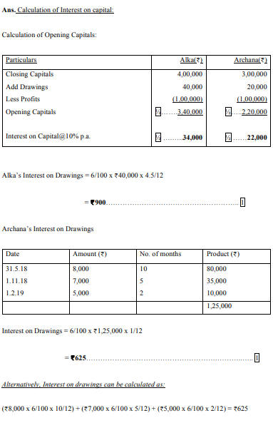 The capital accounts of Alka and Archana showed credit balances of 